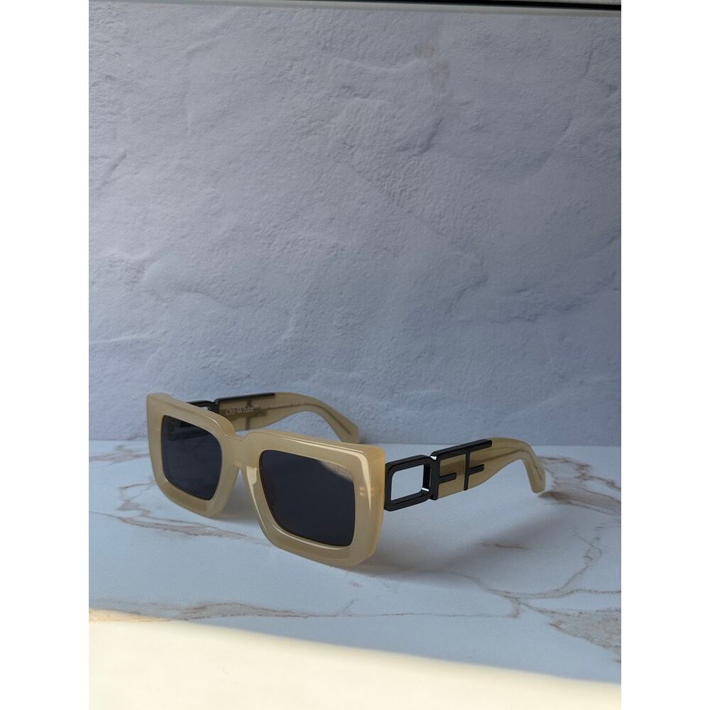NEW Off White Boston Beige Square Unisex Sunglasses - Picture 4 of 7